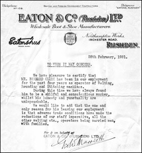 Letter from Eaton & So Ltd, when Bernard left their employ